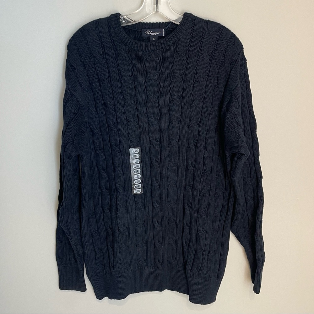 NWT Blumarine Navy Cotton  Cable knit sweater size XL
